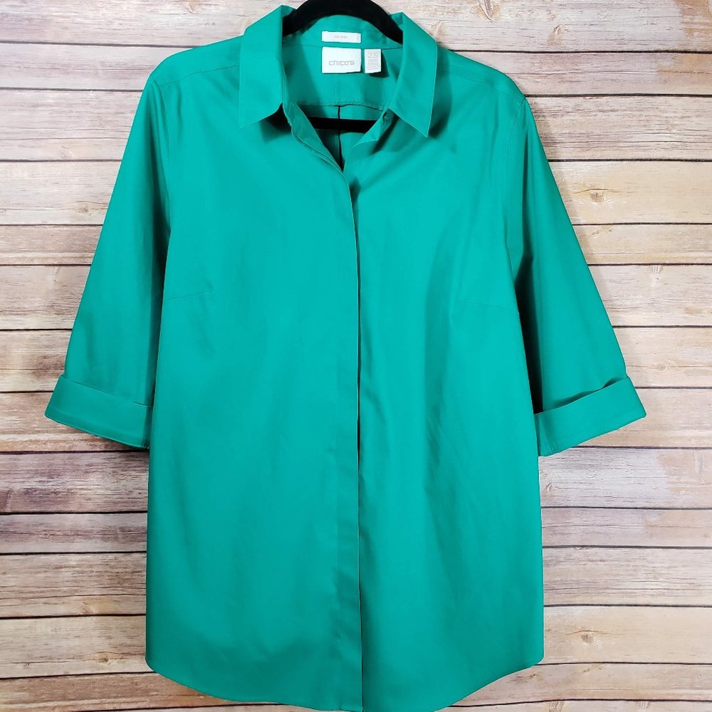 Chico's Green Blouse Tunic 2.5 No Iron EUC